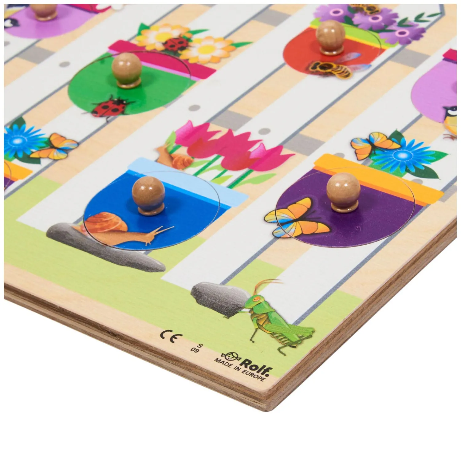 Rolf - Houten Noppenpuzzel Bloemen, 10st. Best