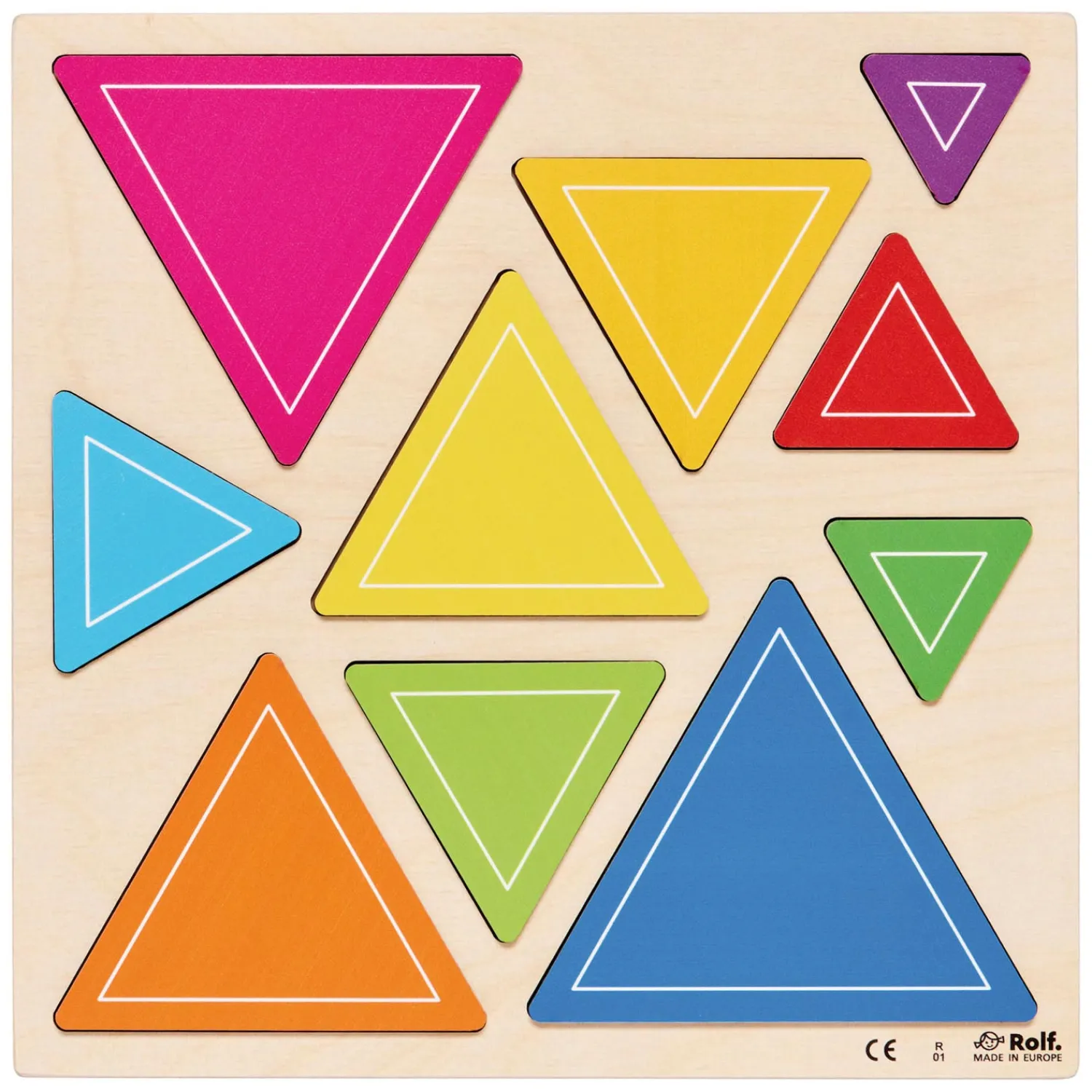 Rolf - Relief Houten Vormenpuzzel Vierkant Driehoek en Circkels, Set van 3 Discount