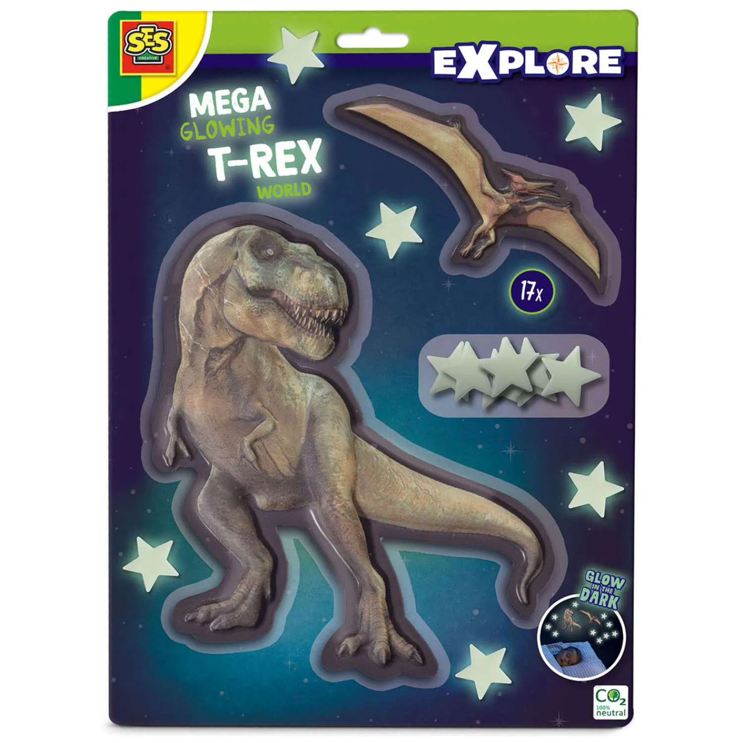 Mega Glowing T-Rex World Muurstickers>SES