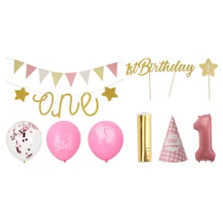 Set Feestversiering 1e Verjaardag - Roze/Meisje, 9dlg. Hot