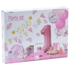 Set Feestversiering 1e Verjaardag - Roze/Meisje, 9dlg. Hot