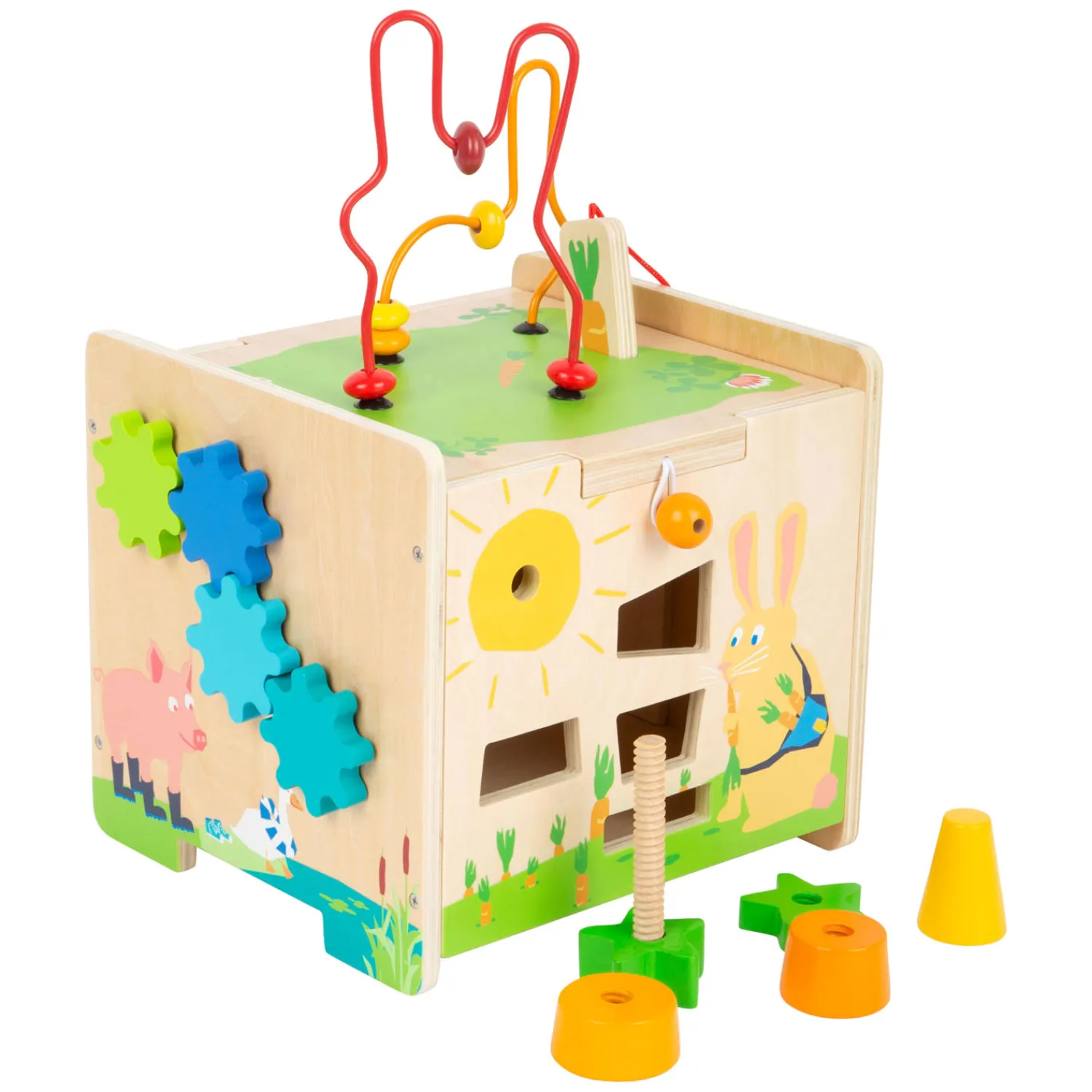 - Houten Activiteitenkubus en Motoriekspiraal Konijn>Small Foot