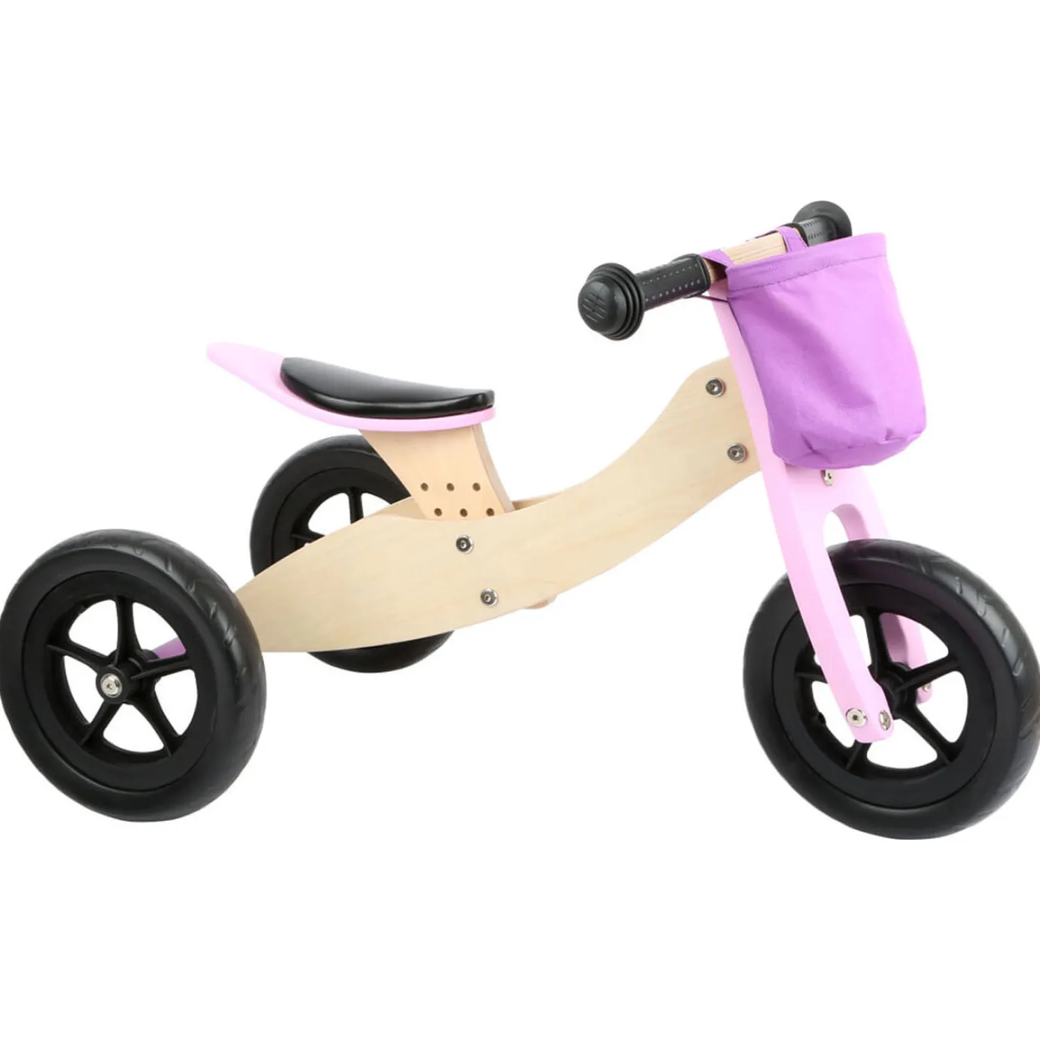 Small Foot - Houten Driewieler en Loopfiets 2in1 Maxi Roze Best