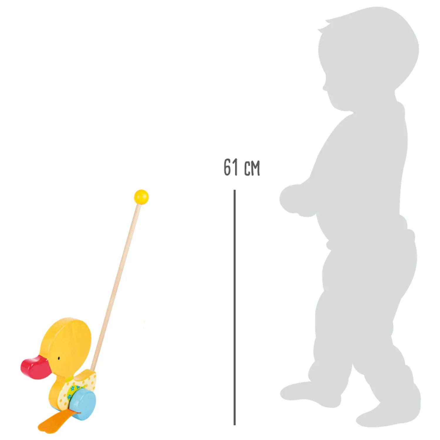 - Houten Duwfiguur Eend Tina met Stok-Small Foot Hot