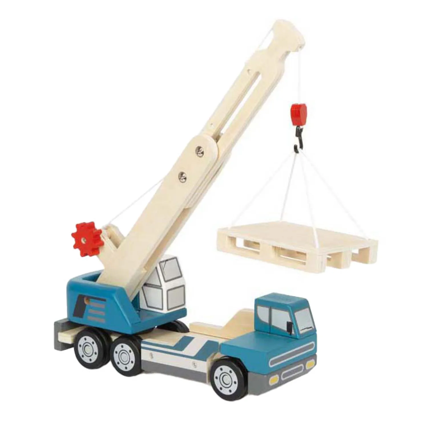 Small Foot - Houten Kraanwagen Blauw met Pallet Online