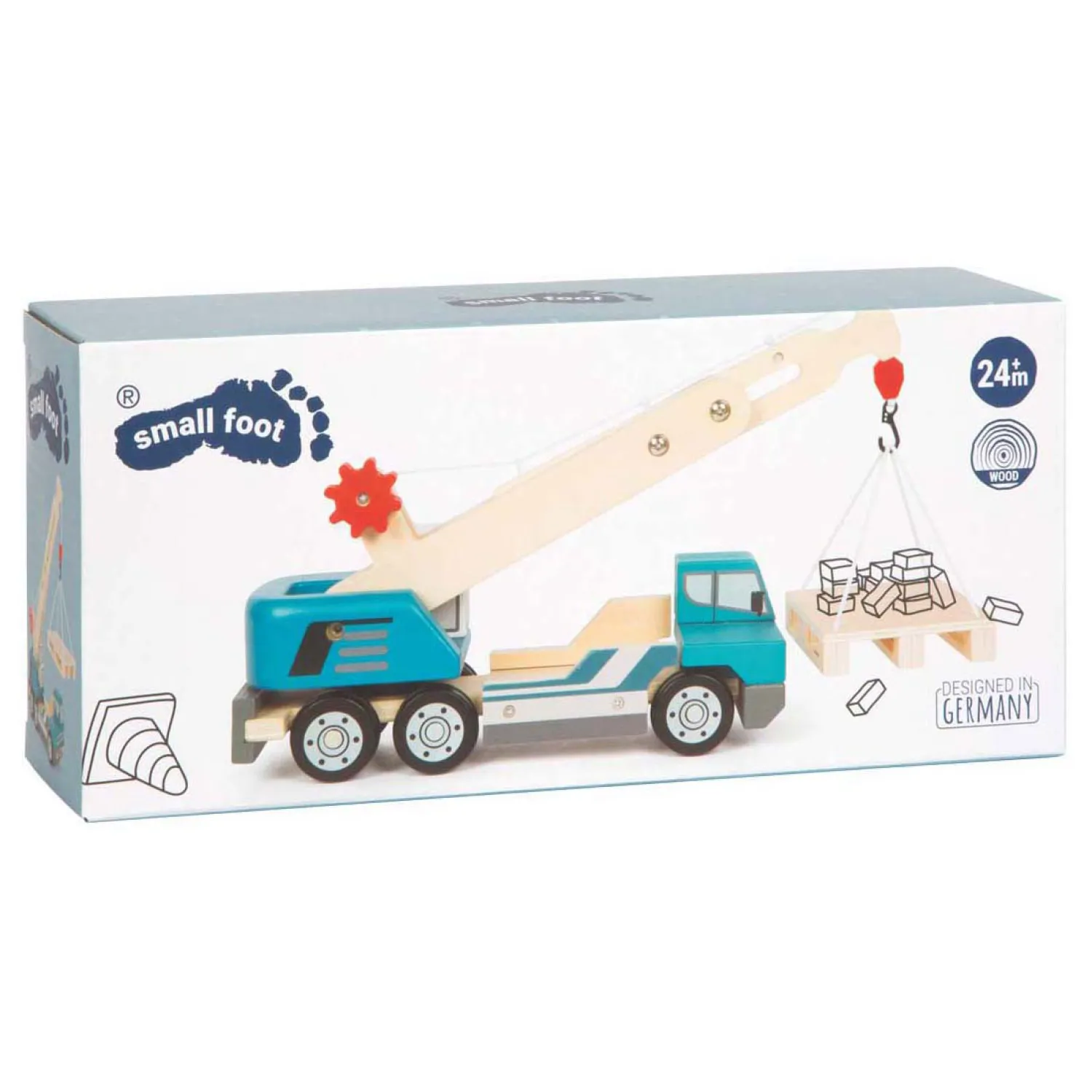 Small Foot - Houten Kraanwagen Blauw met Pallet Online