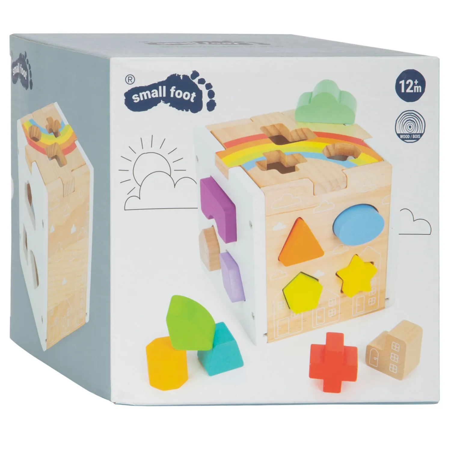 - Houten Vormenstoof Kubus Regenboog,-Small Foot New