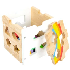 - Houten Vormenstoof Kubus Regenboog,-Small Foot New