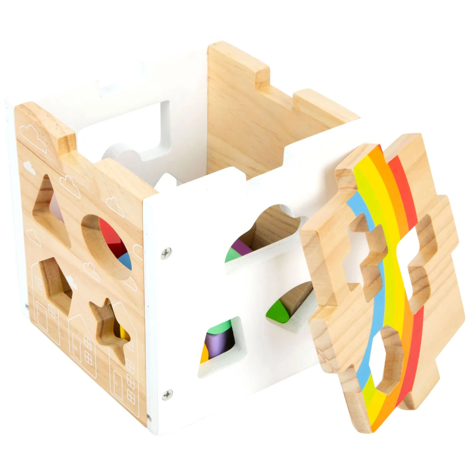 - Houten Vormenstoof Kubus Regenboog,-Small Foot New