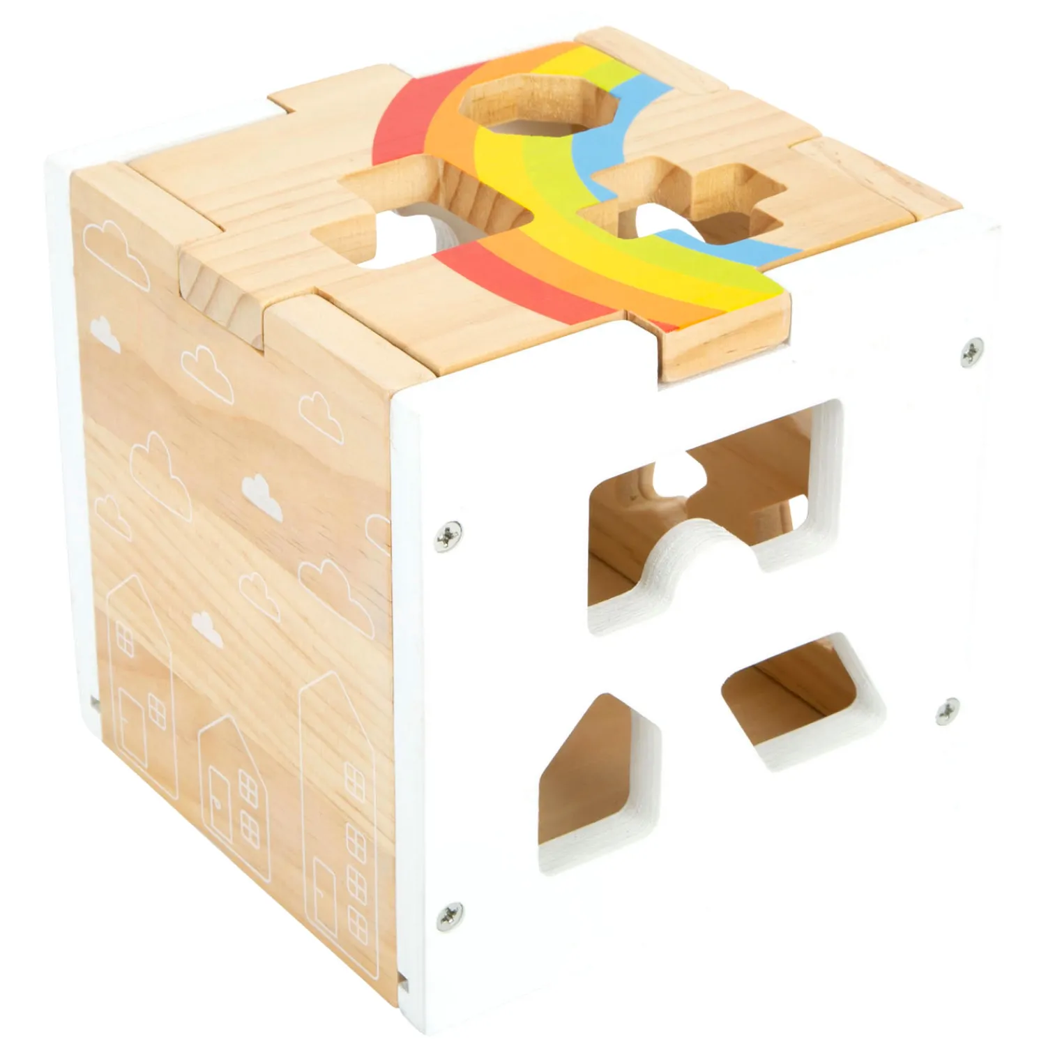 - Houten Vormenstoof Kubus Regenboog,-Small Foot New
