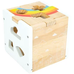 - Houten Vormenstoof Kubus Regenboog,-Small Foot New
