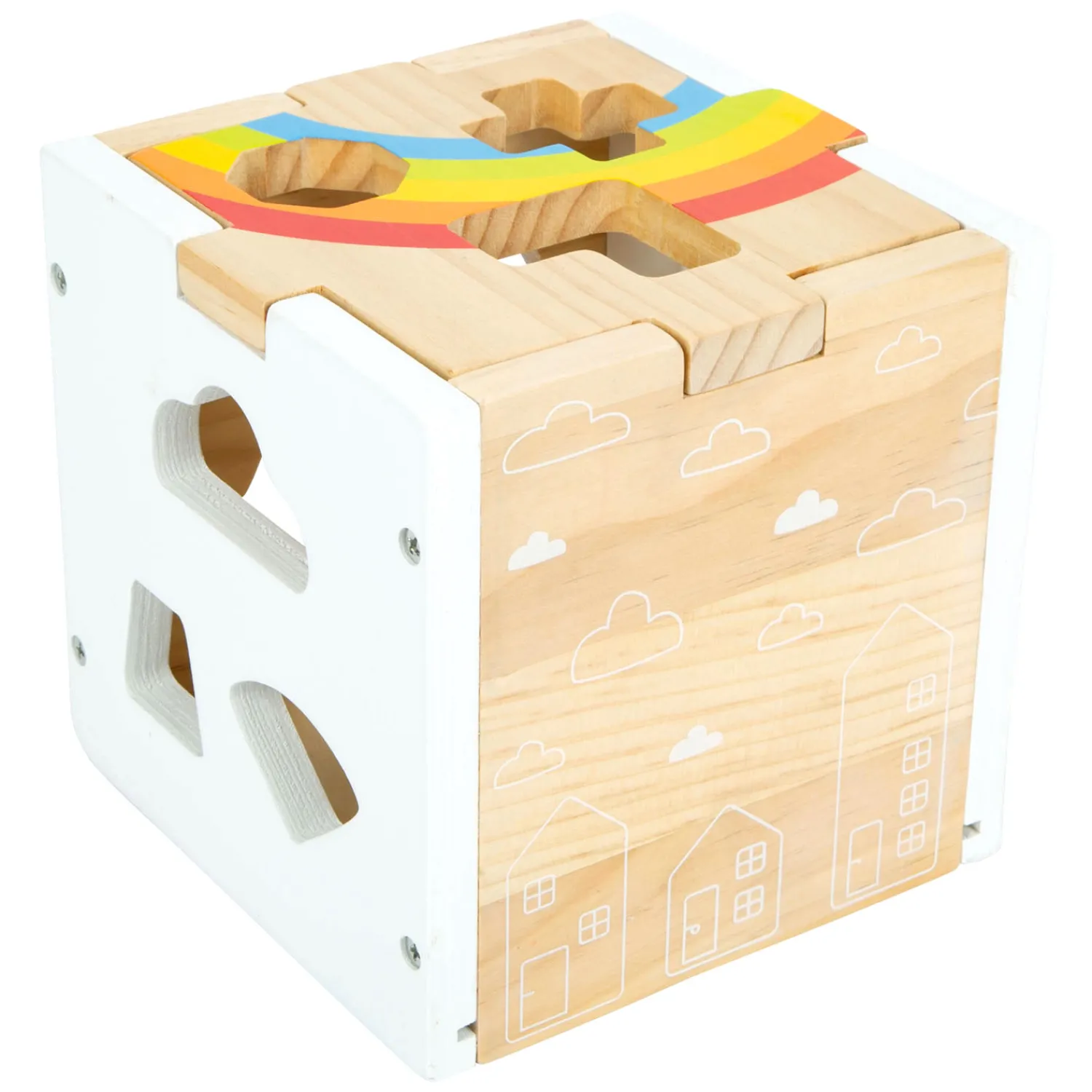 - Houten Vormenstoof Kubus Regenboog,-Small Foot New