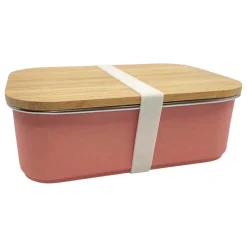 Smikkels RVS Broodtrommel met Bamboe Deksel 900ml - Roze>