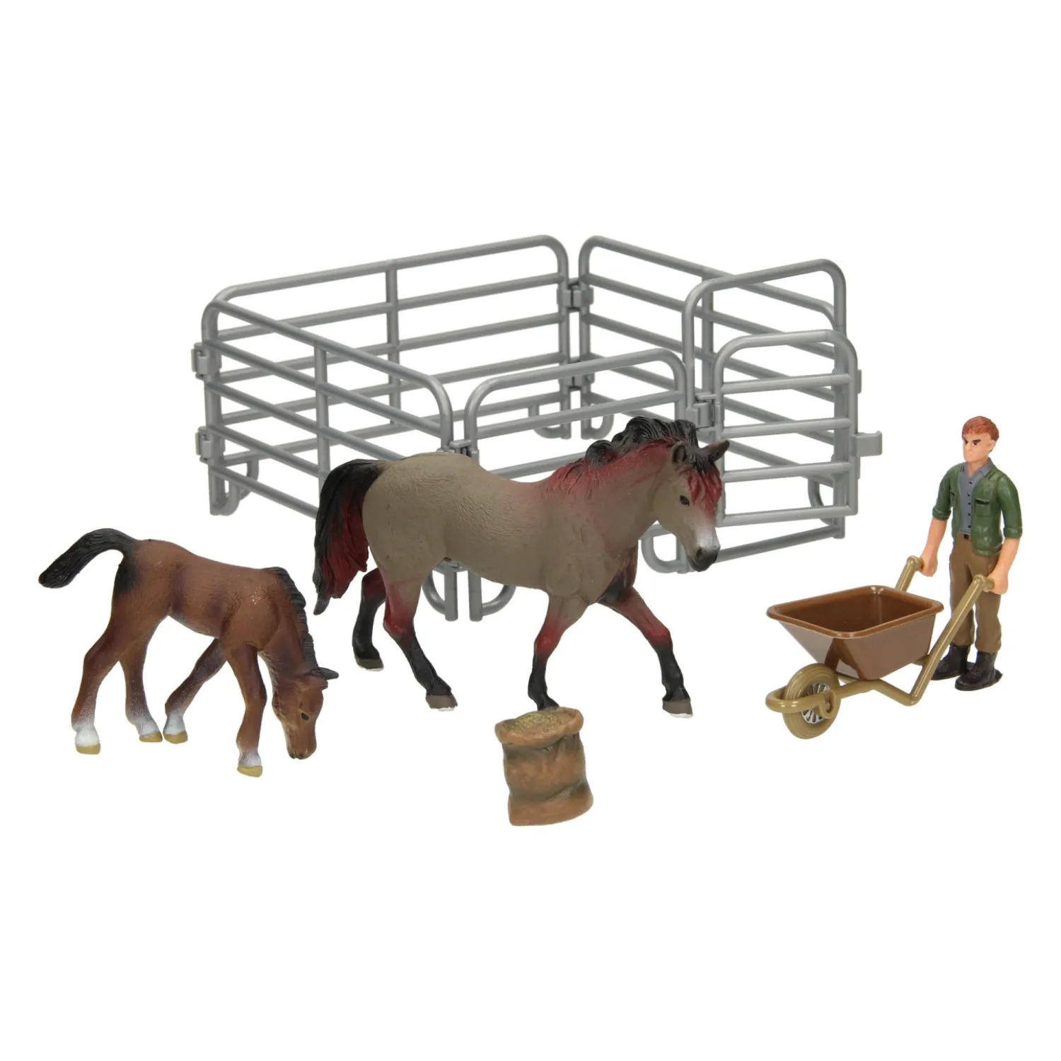 Speelset Paarden met Verzorger - Grijs Bruin Sale