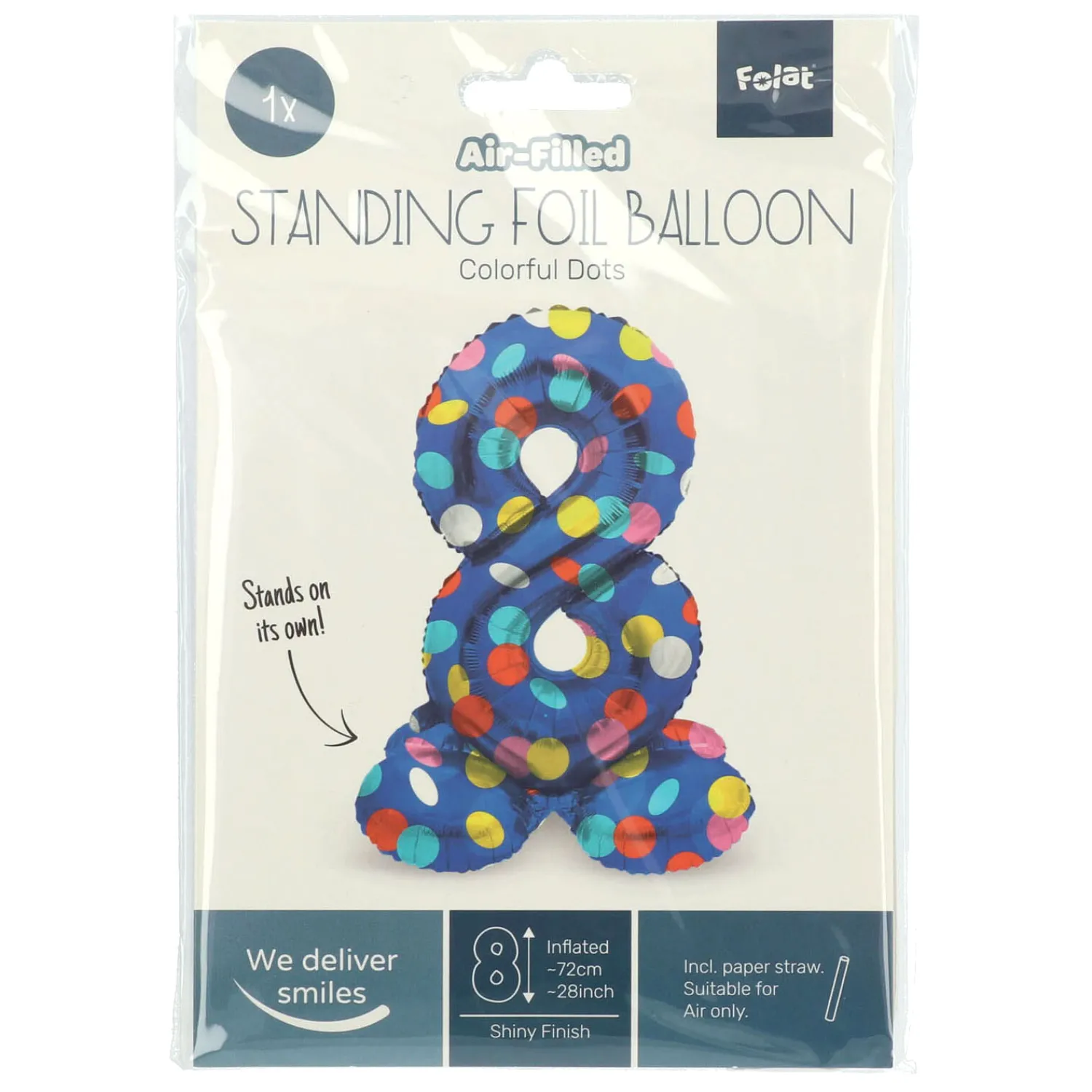 Staande Folieballon Colorful Dots Cijfer 8 - 72cm-Folat BV Hot