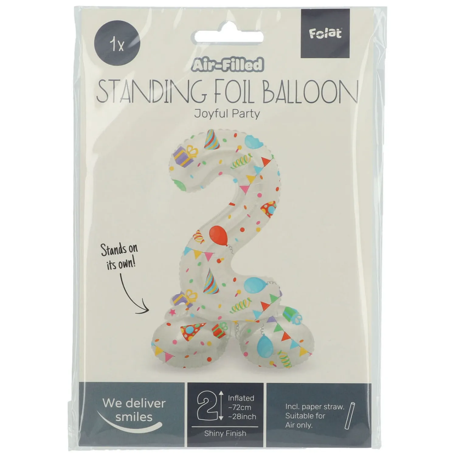 Staande Folieballon Joyful Party Cijfer 2 -72cm>Folat BV