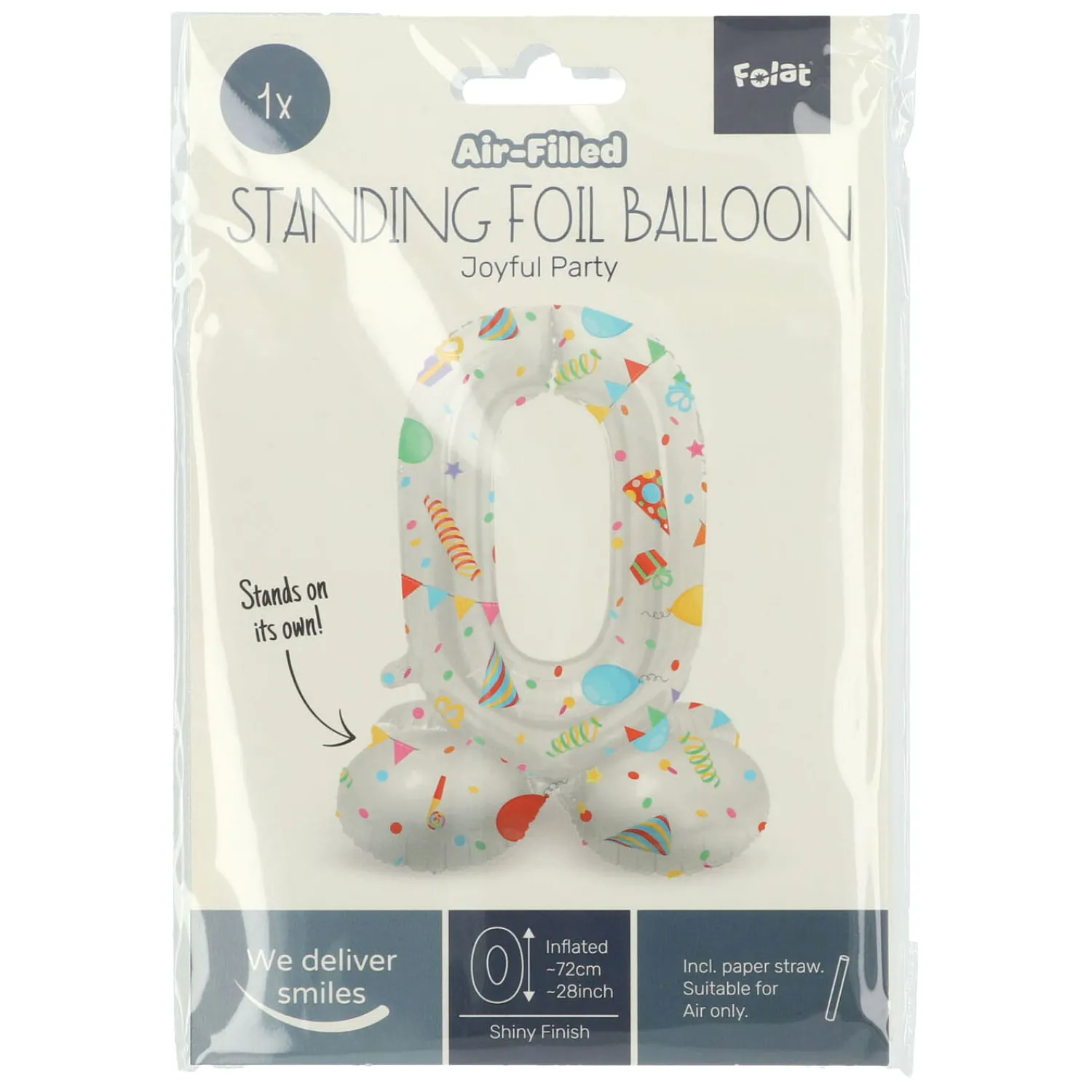 Staande Folieballon Joyful Party Cijfer 0 -72cm>Folat BV Discount
