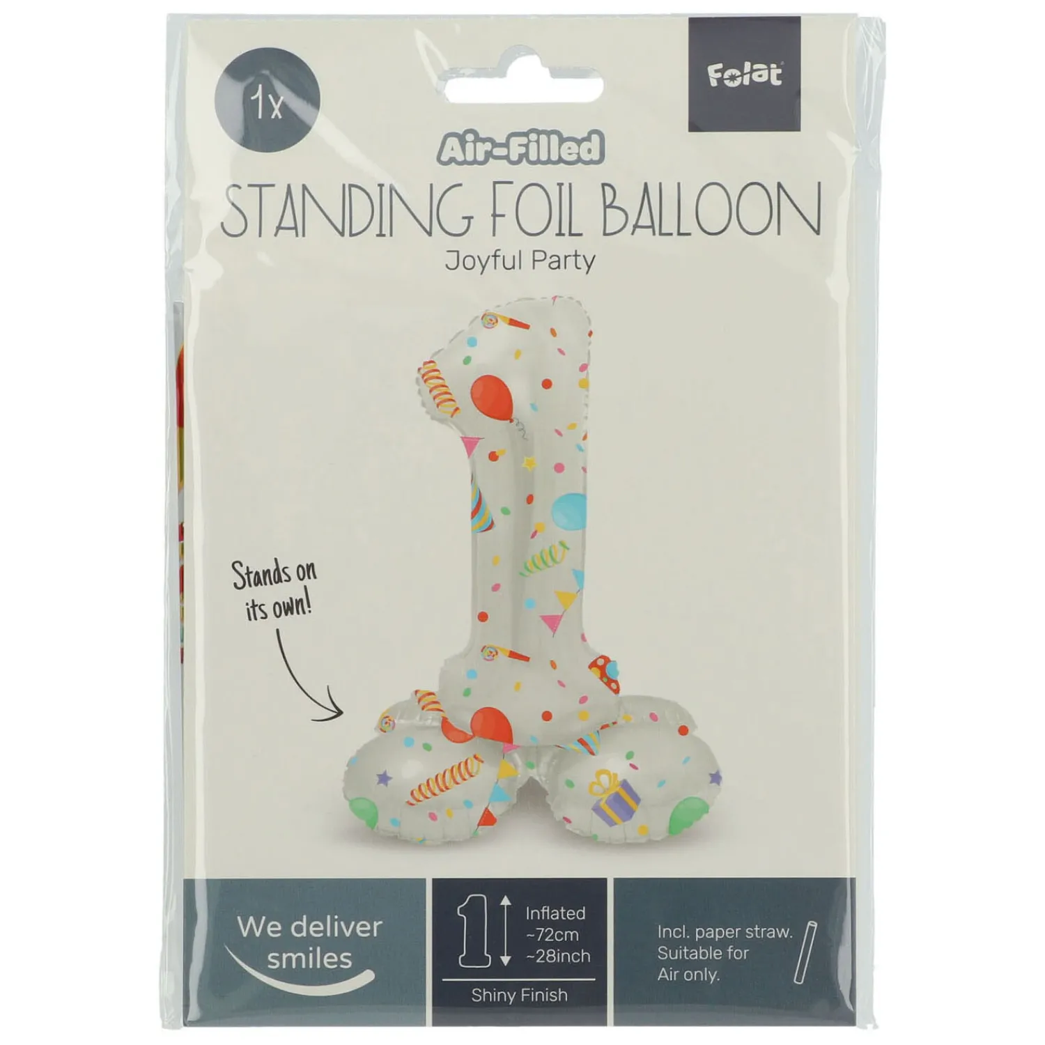 Folat BV Staande Folieballon Joyful Party Cijfer 1 -72cm Outlet