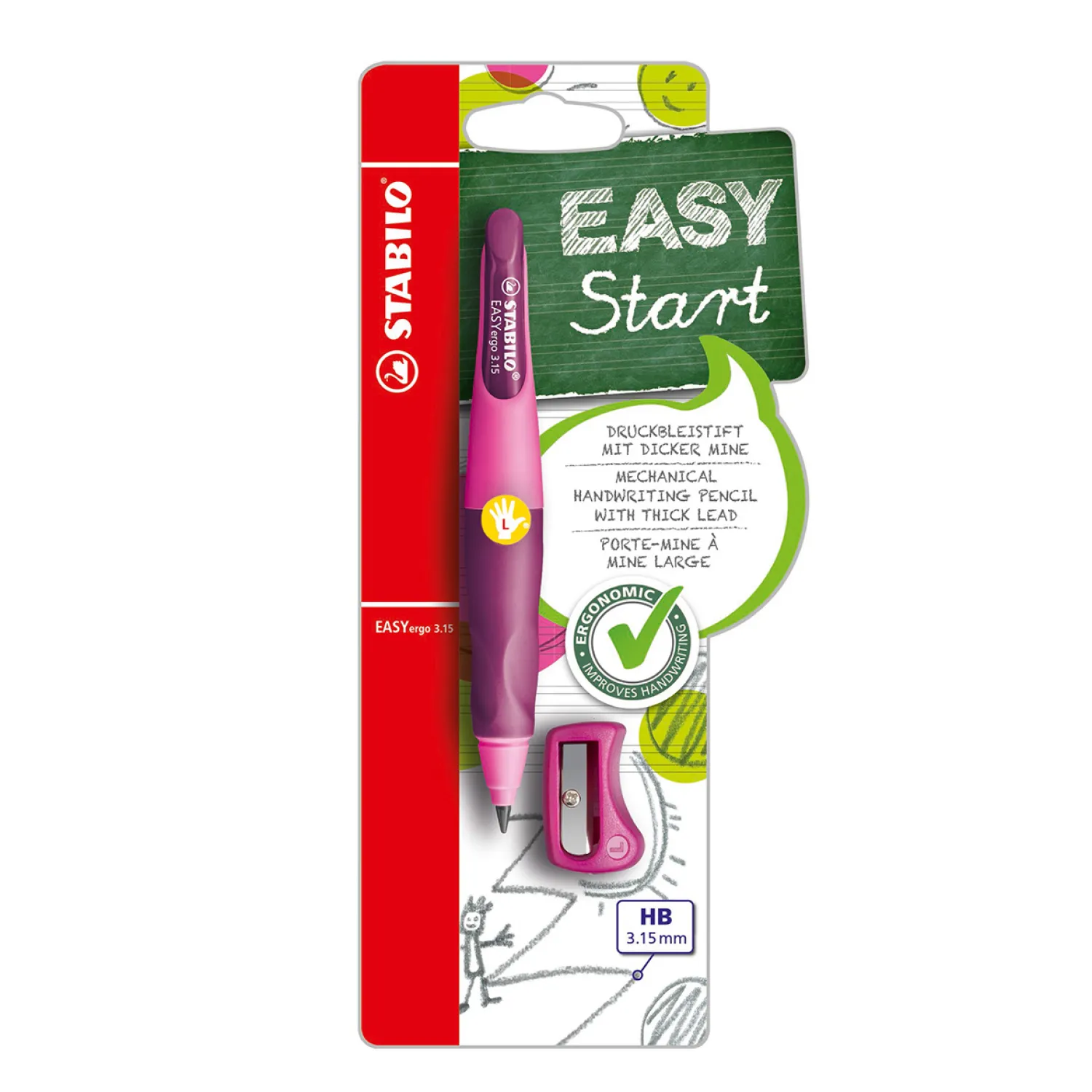 EASYergo 3.15 - Ergonomisch Vulpotlood - Linkshandig - Roze>Stabilo Hot