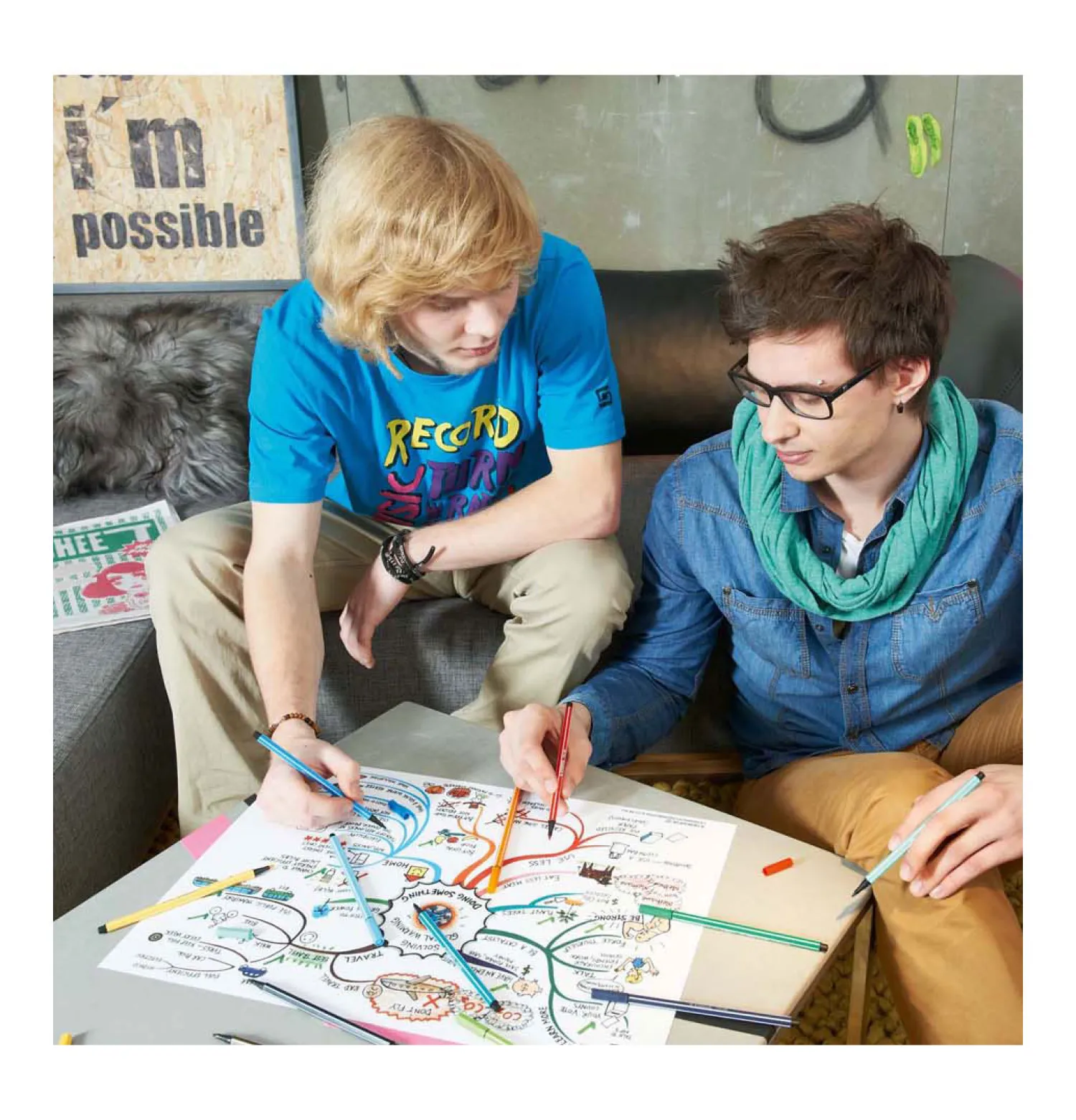 Pen 68 - Viltstift - ColorParade - Set 20 Stuks- Antraciet/Lichtblauw-Stabilo Outlet