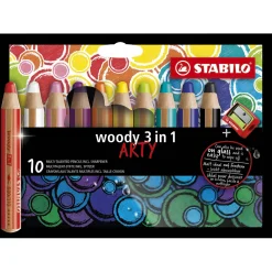 woody 3 in 1 - Multitalent Kleurpotlood - ARTY - Set 10 St. + Puntenslijper>Stabilo Best