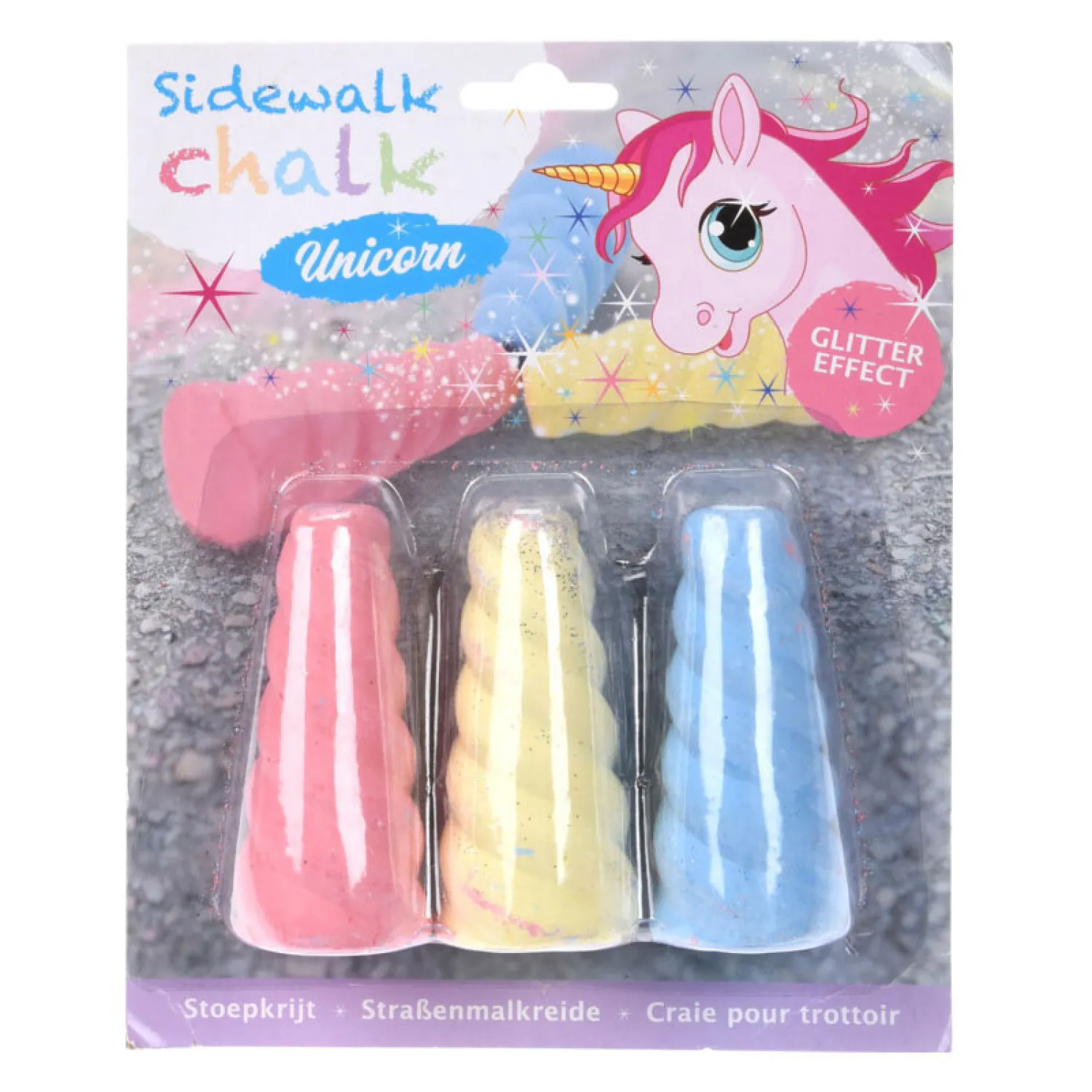 Stoepkrijt Glitter Eenhoorn, 3st.- Discount