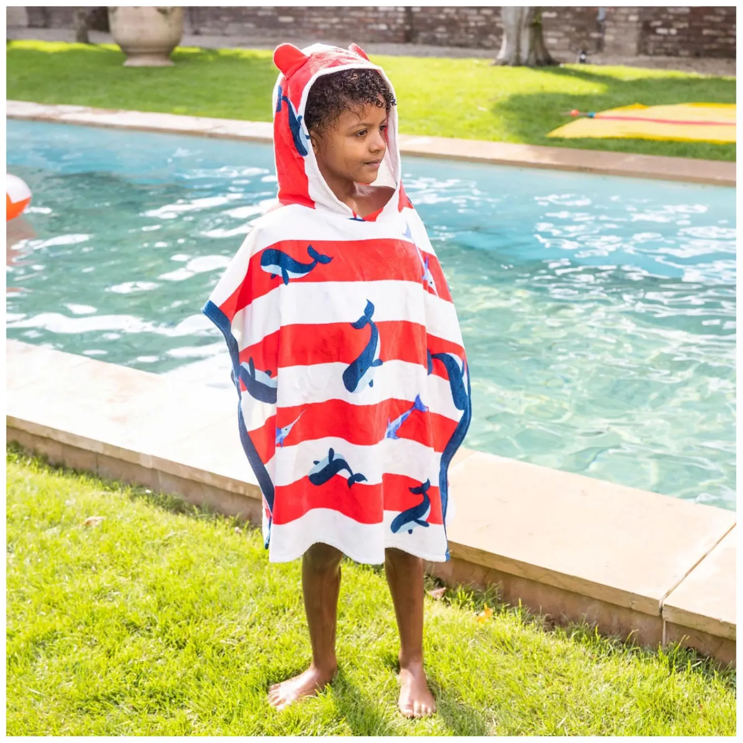 Strandponcho Walvissenprint Rood/Wit>Swim Essentials