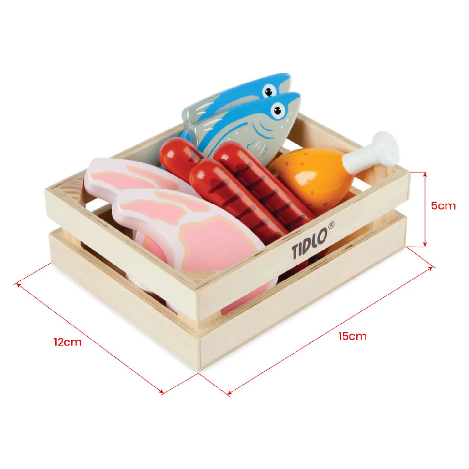 Houten Speeleten Vlees en Vis in Kist, 8dlg.>Tidlo Hot