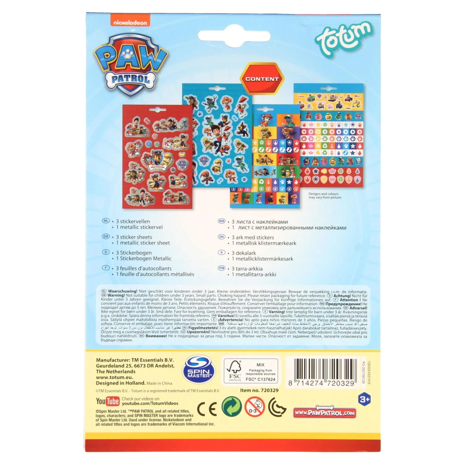 Totum PAW Patrol Stickervel, 4st. Sale