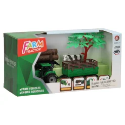 Tractor met Aanhangwagen, Boomstammen en Koe