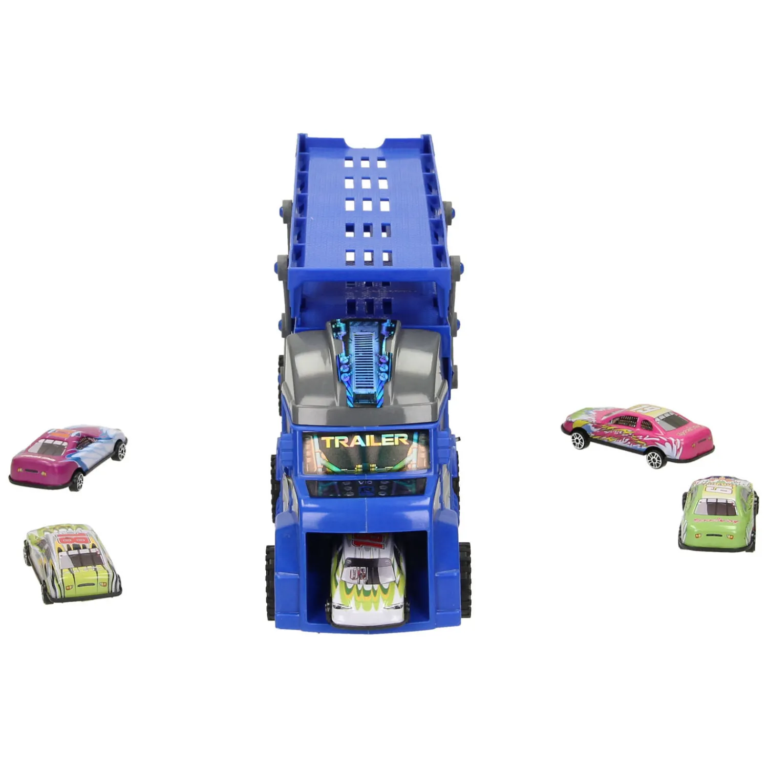 Uitklapbare Autotransporter met Afschietfunctie - Blauw> Sale