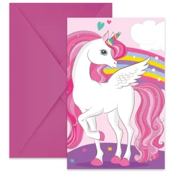 Uitnodigingen en Enveloppen FSC Eenhoorn Regenboog Kleuren, 6st.-Globos