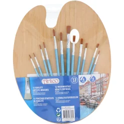Verf Penselen met Houten Schilderspalet, 13dlg.>