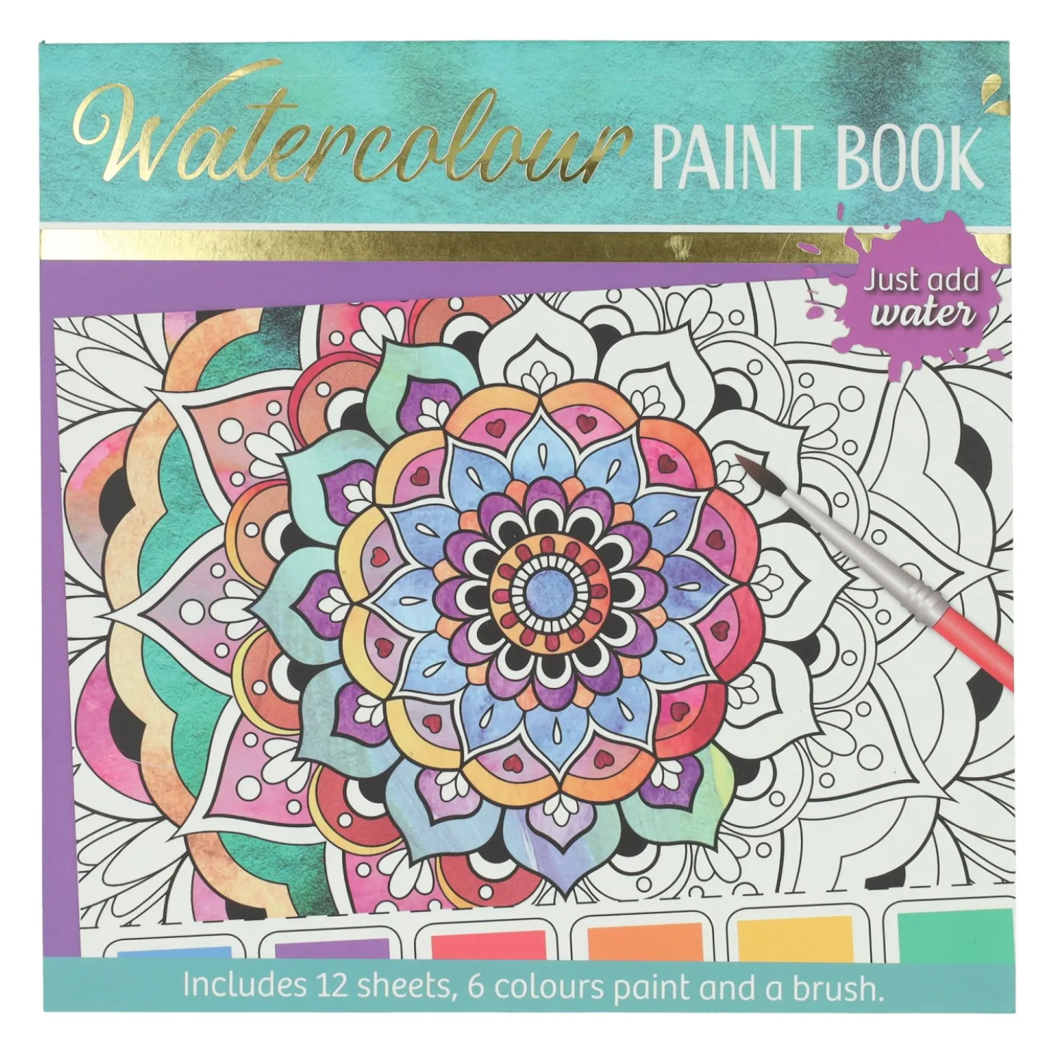 Waterverfkleurblok Volwassenen - Mandala's - incl Penseel en 6 kleuren waterverf>Wins Holland Discount